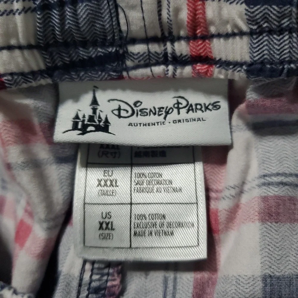 Disney Parks 3XL Pajama Pants Plaid Mickey Mouse Logo Red White Blue Stretch - Picture 8 of 8